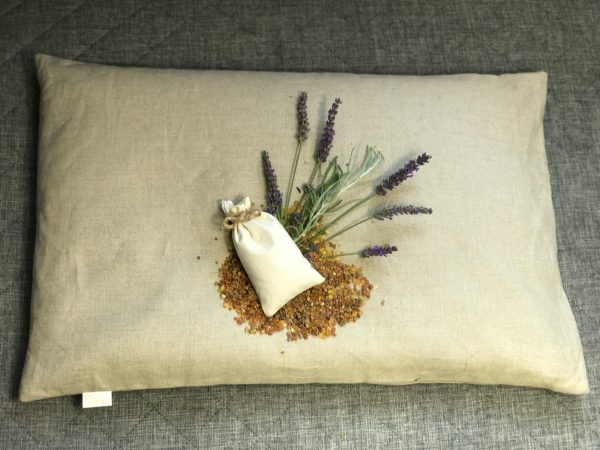 Poduszka do spania Objęcie Morfeusza - gryczane, bursztyn, naturalna poduszka lniana, naturalna poduszka